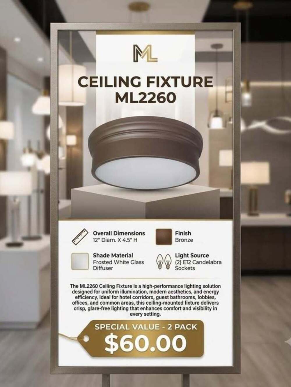 2 pack Bronze Flush Mount Ceiling Light
